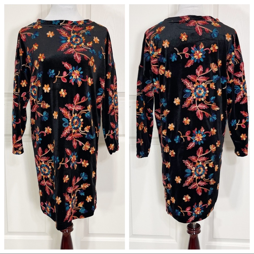 Uncle Frank Embroidered Velvet Shift Dress